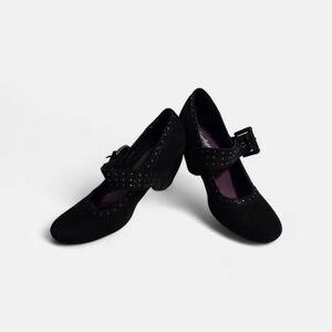 Black Mary Jane Nubuck Heels By Limelight, with Studded Strap Size 8 Good Cond.